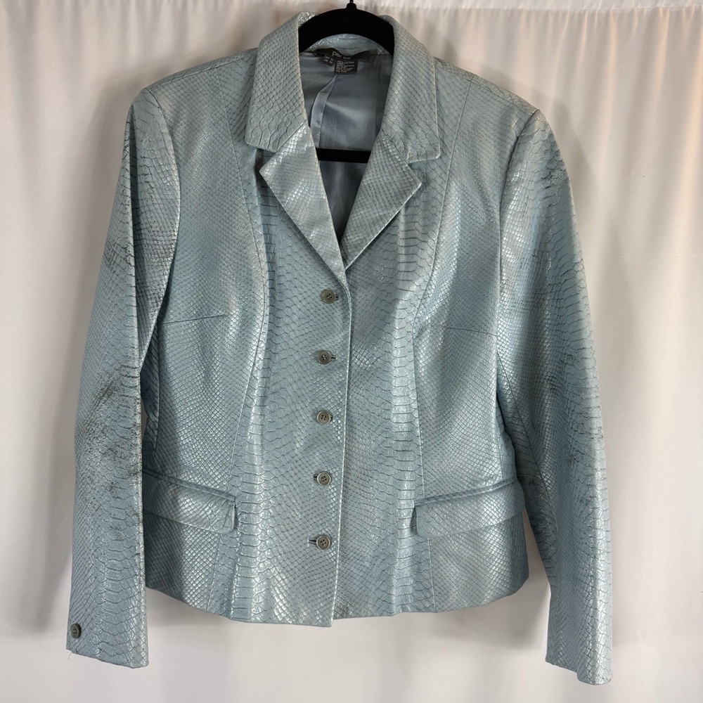 Per Se Light Blue  Python print 100% Leather Blazer 90’s Y2K style Size:12